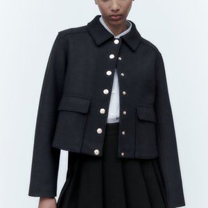 ZARA Soft Cropped Navy Jacket